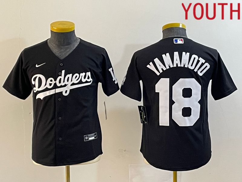 Youth Los Angeles Dodgers #18 Yamamoto Black Nike Game MLB Jersey style 1->youth mlb jersey->Youth Jersey